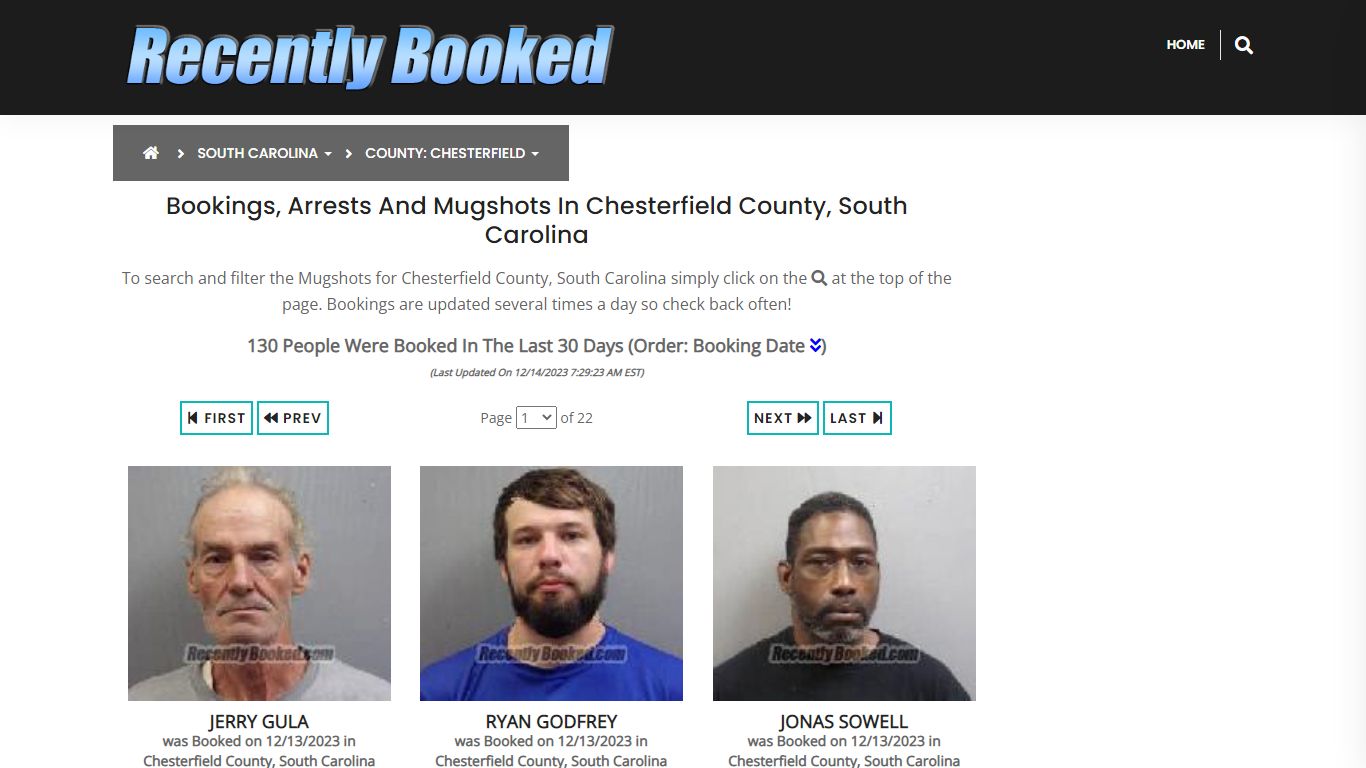 Bookings, Arrests and Mugshots in Chesterfield County, South Carolina